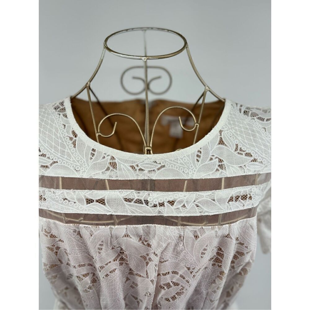 Motherhood Maternity Lace Dress Small White Pleated Short Sleeve Fit Flare - Picture 6 of 13